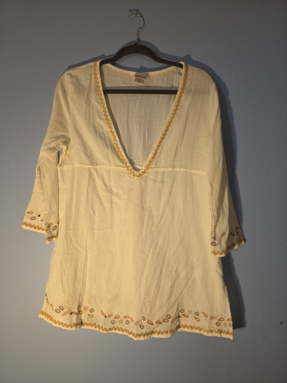 Yellow Embroidered V-Neck Women's Tunic Top